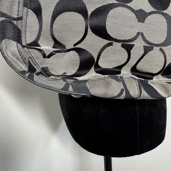 Coach Signature Black & Gray Fabric & Leather Shoulder Bag With Silver-Tone Hard - Picture 7 of 8